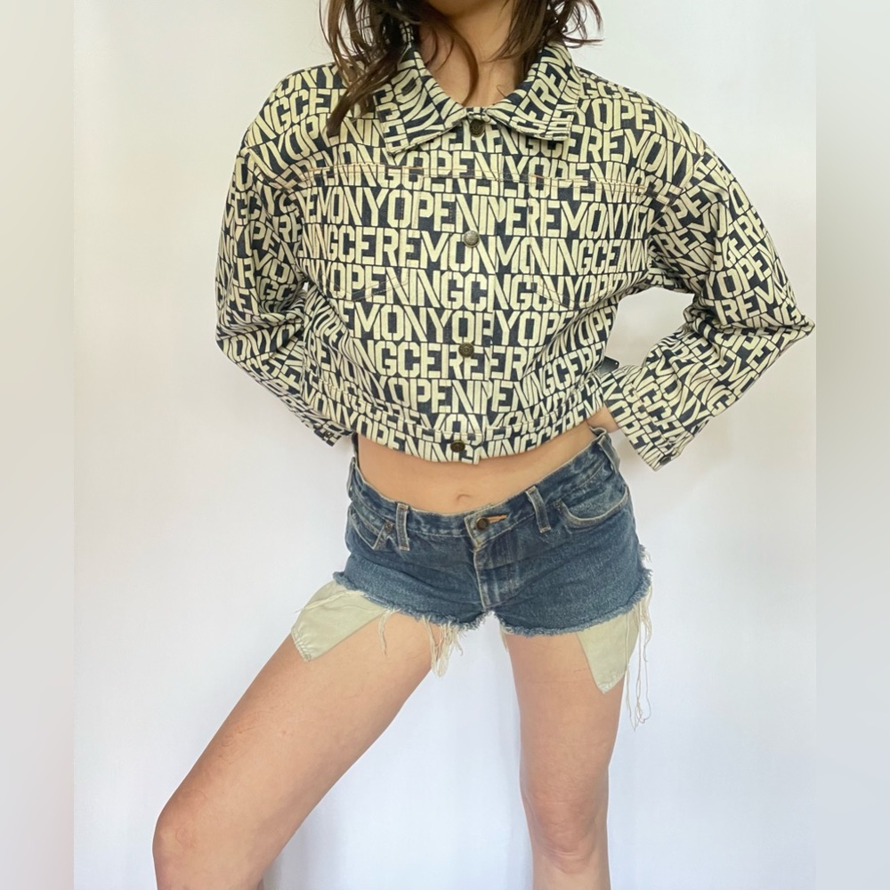 Opening Ceremony Cropped, Long Sleeve Denim Jacket with Stencil Logo